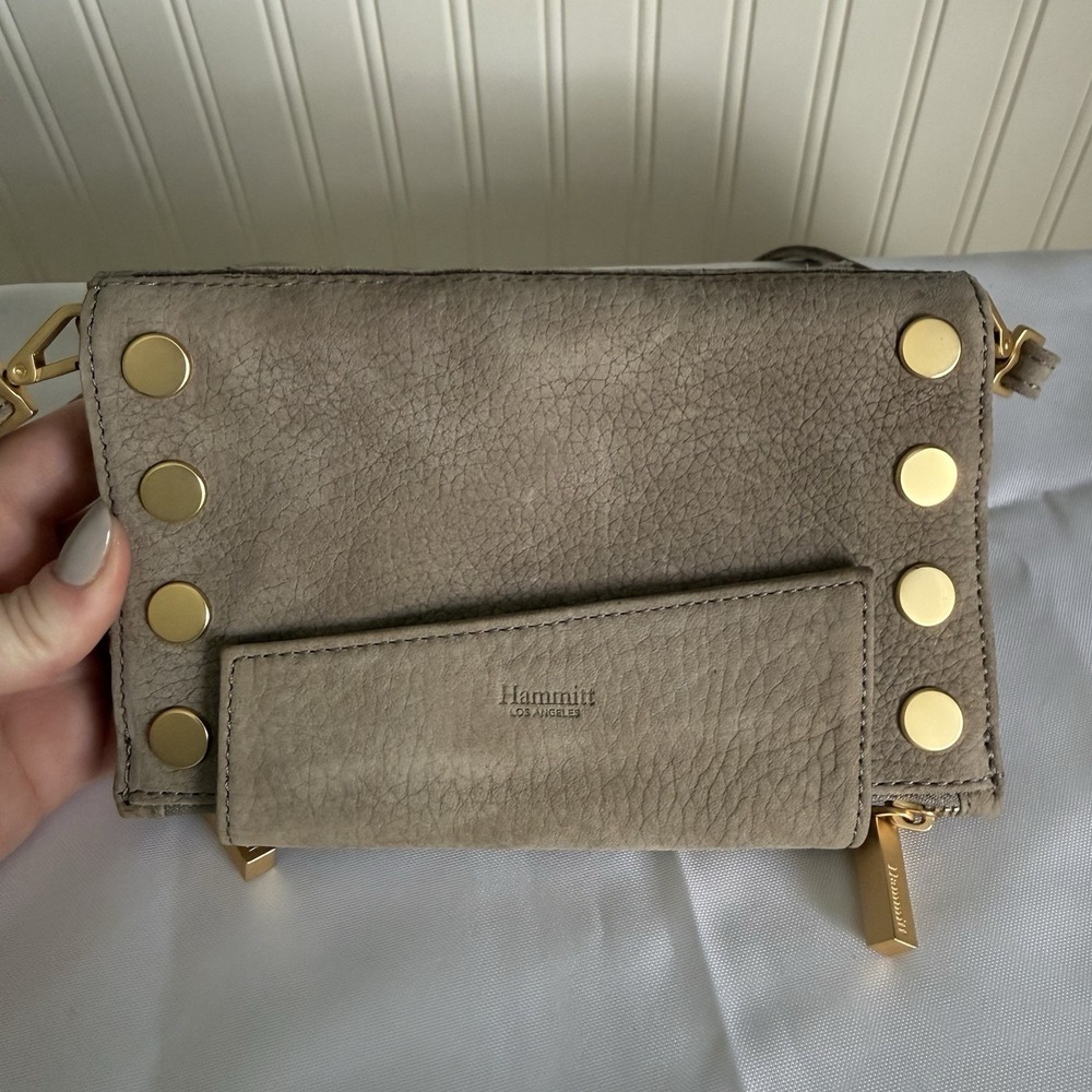 Hammitt Levy Wallet Pebbled Pewter Leather Zip Crossbody Bag Purse Card Holder